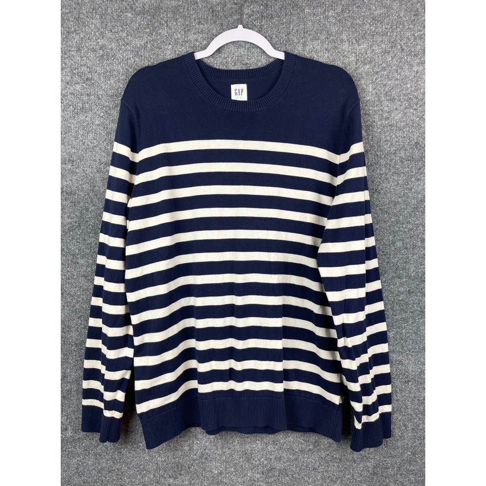 Gap Sweater Women's L Blue White Striped Long Sleeve Crewneck Knit